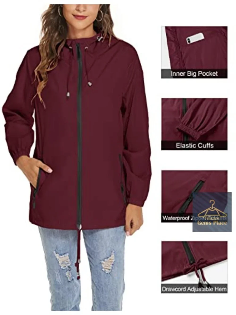 Women's Waterproof Raincoat Lightweight Hooded Breathable Rain Jacket